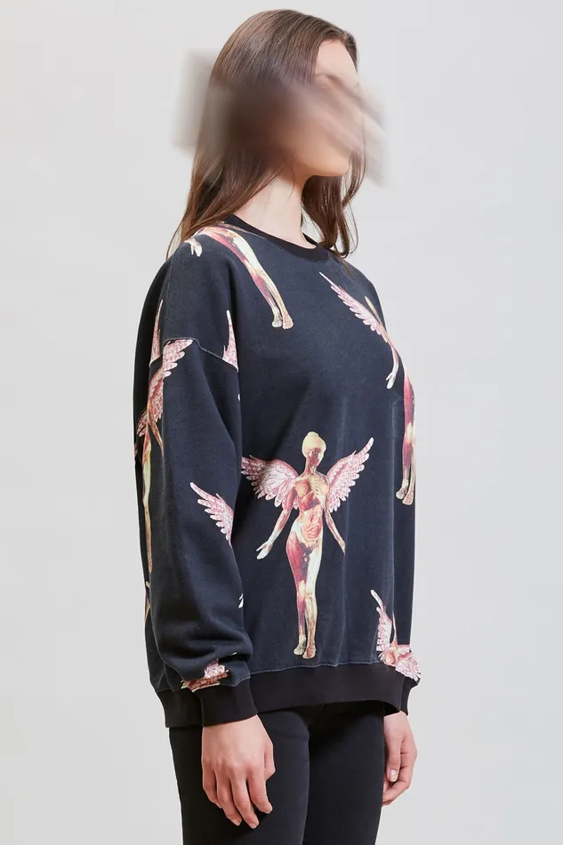 Women Nirvana In Utero Oversized Crewneck 8211 Black Sweatshirts R13