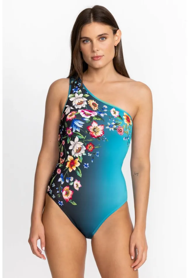 Women Ombre Garden One Shoulder Swimsuit Ombre Garden Johnny Was OnePieces