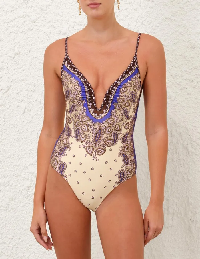Women One Pieces Zimmermann Maxine Plunge Wire 1pc Purple Paisley