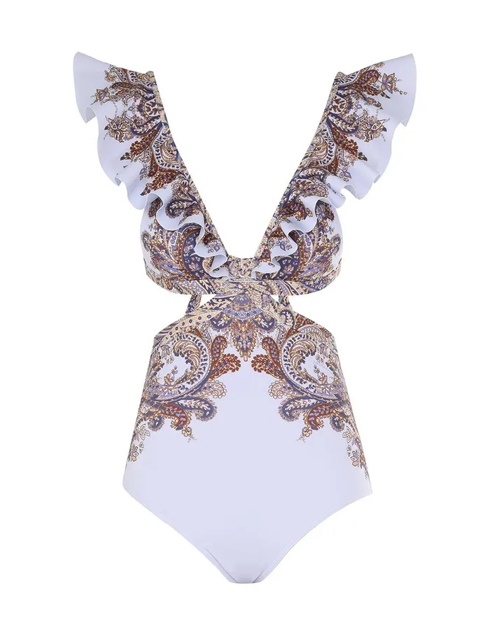 Women One Pieces Zimmermann Ottie Ruffle 1pc Purple Paisley