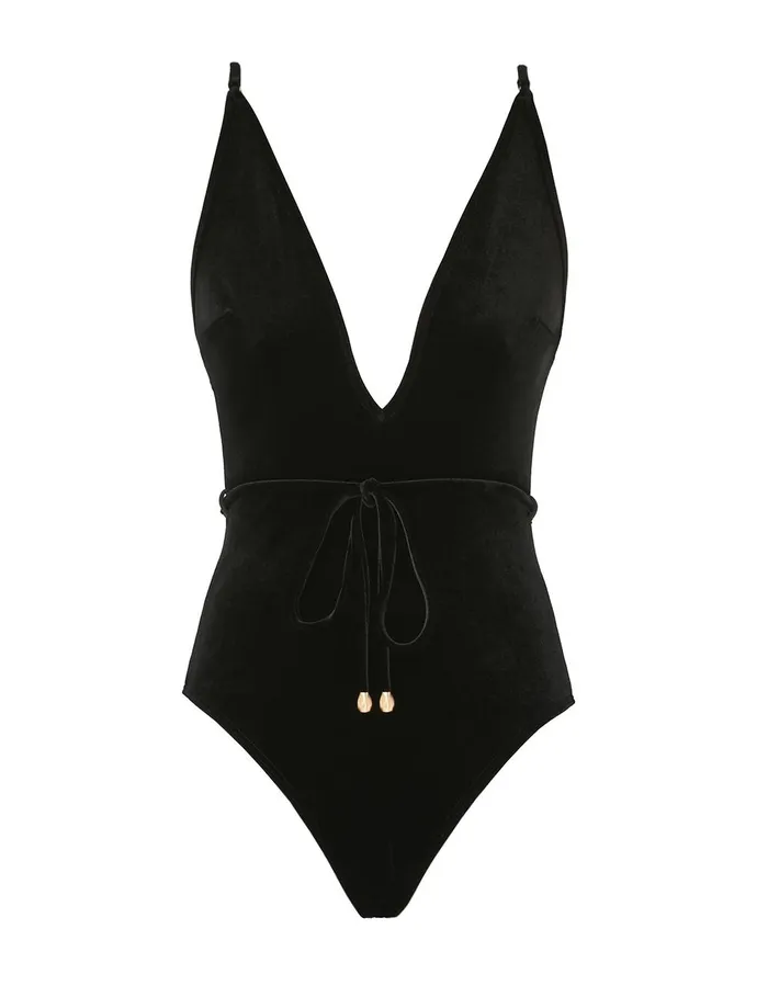 Women One Pieces Zimmermann Tallow Velvet Plunge 1pc Black