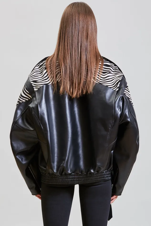 Women Oversized Motorcycle Jacket 8211 Black With Zebra Jackets and Coats R13