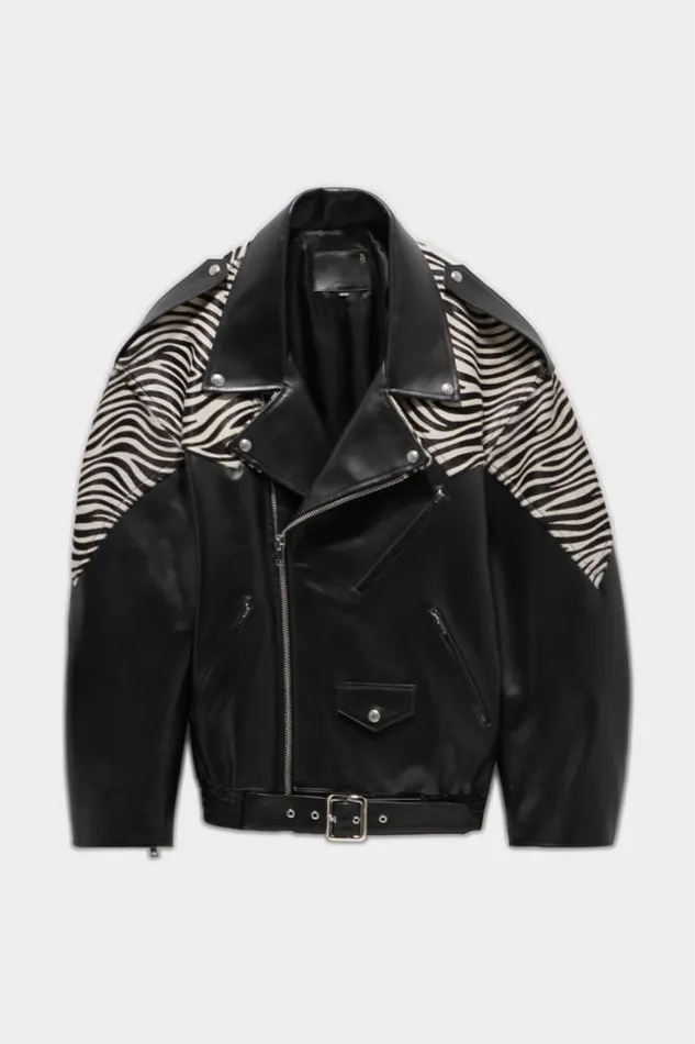 Women Oversized Motorcycle Jacket 8211 Black With Zebra Jackets and Coats R13