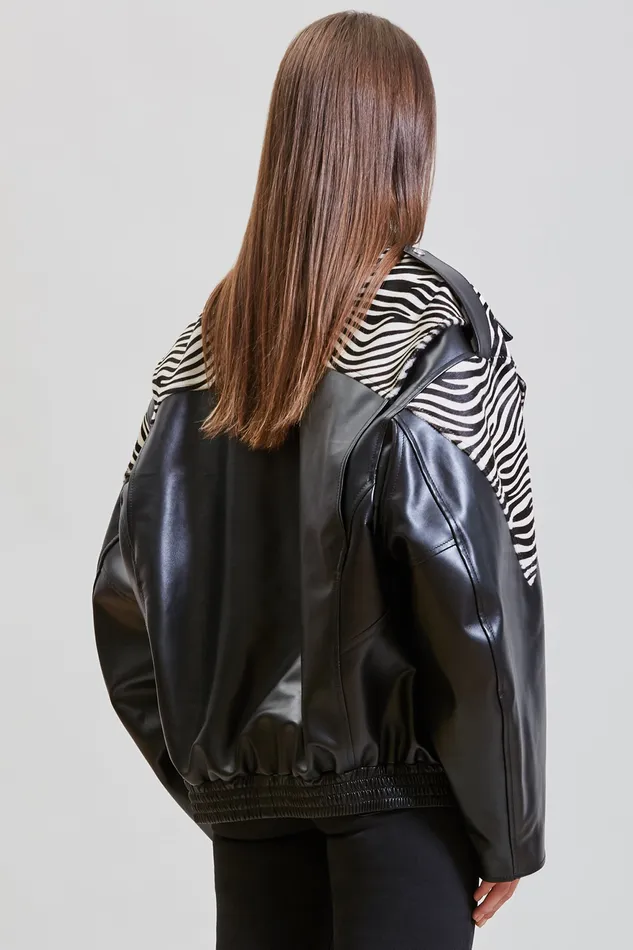 Women Oversized Motorcycle Jacket 8211 Black With Zebra Jackets and Coats R13