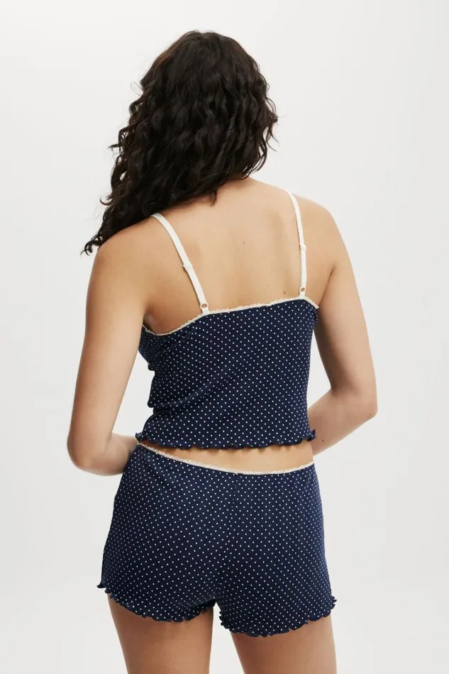 Women Pajamas Cotton On Pointelle Picot Sleep Top Polka Dot Navy