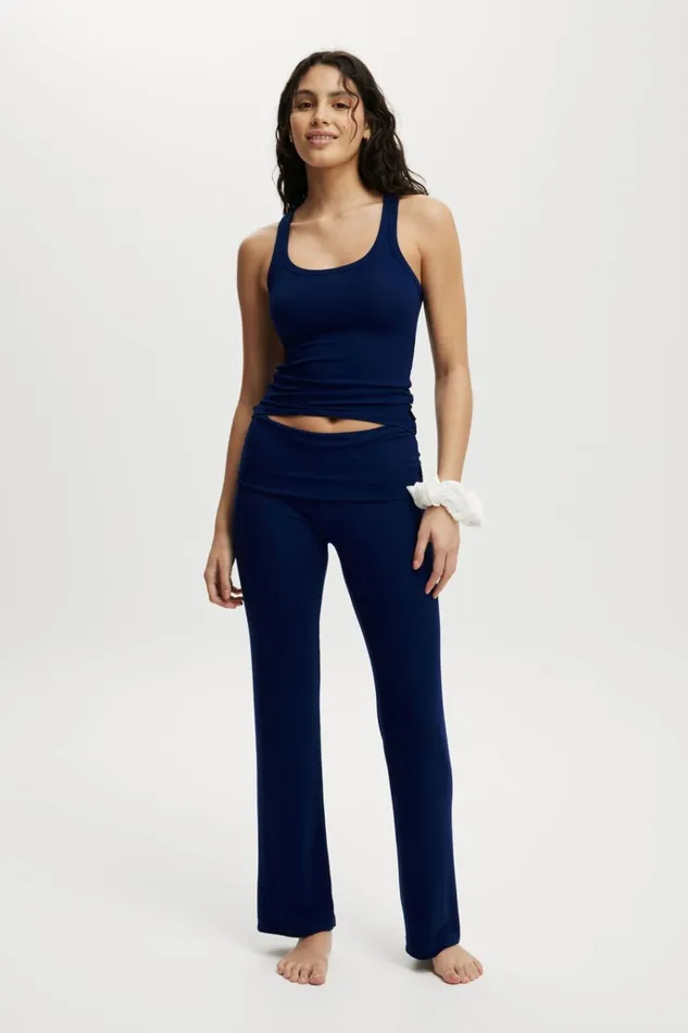 Women Pajamas Cotton On Sleep Recovery Roll Waist Pant Voyage Blue