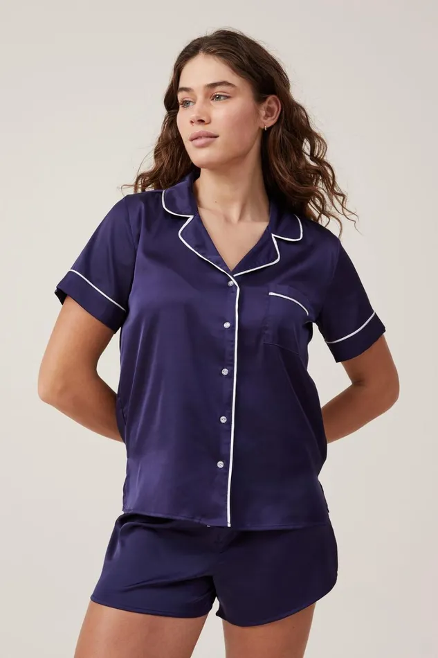 Women Pajamas Cotton On Staycay Satin Sleep Set Navy Visiondiamante Button