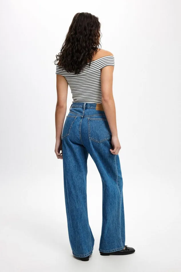 Women Pants Cotton On Adjustable Wide Jean Sea Blue Women Pants Cotton On Adjustable Wide Jean Sea Blue