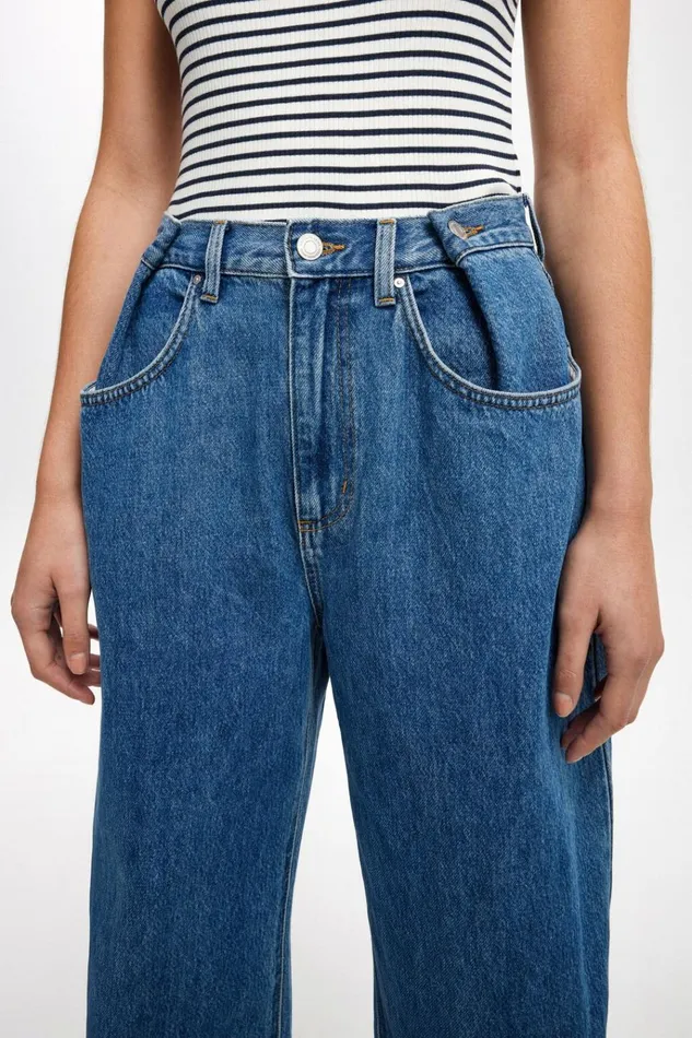 Women Pants Cotton On Adjustable Wide Jean Sea Blue Women Pants Cotton On Adjustable Wide Jean Sea Blue