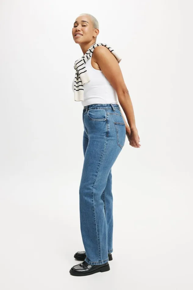 Women Pants Cotton On Curvy Stretch Straight Jean Sea Blue