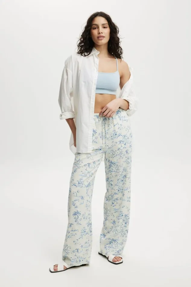Women Pants Cotton On Haven Wide Leg Pant Tropical Toileblue