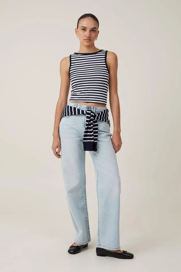Women Pants Cotton On Loose Straight Jean Pearl Blue