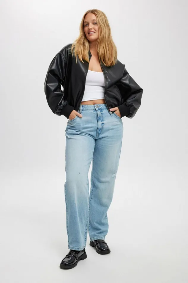 Women Pants Cotton On Original Straight Jean Air Blue Worn