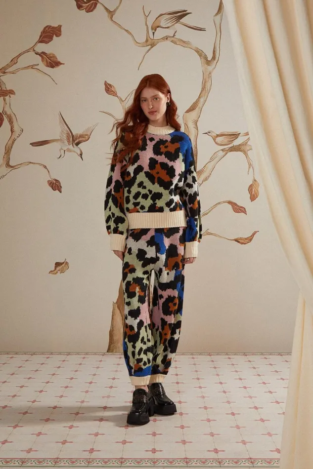 Women Pants Farm Rio Colorful Leopards Knit Pants