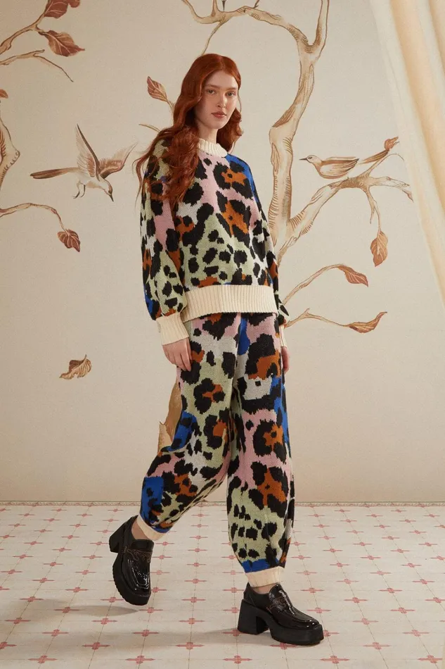 Women Pants Farm Rio Colorful Leopards Knit Pants