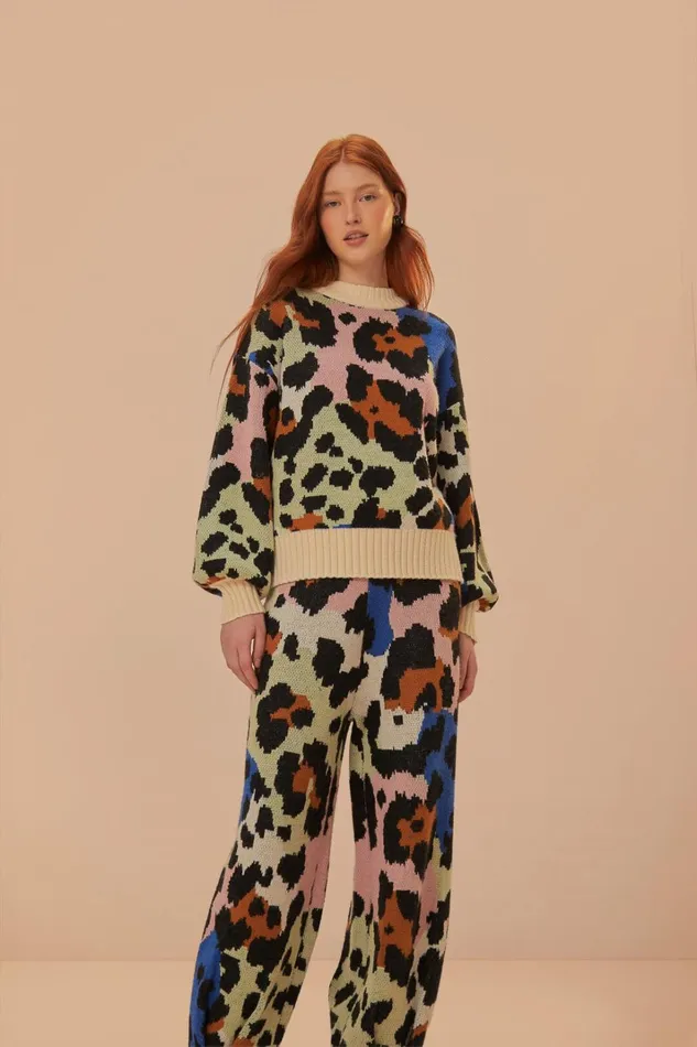Women Pants Farm Rio Colorful Leopards Knit Pants