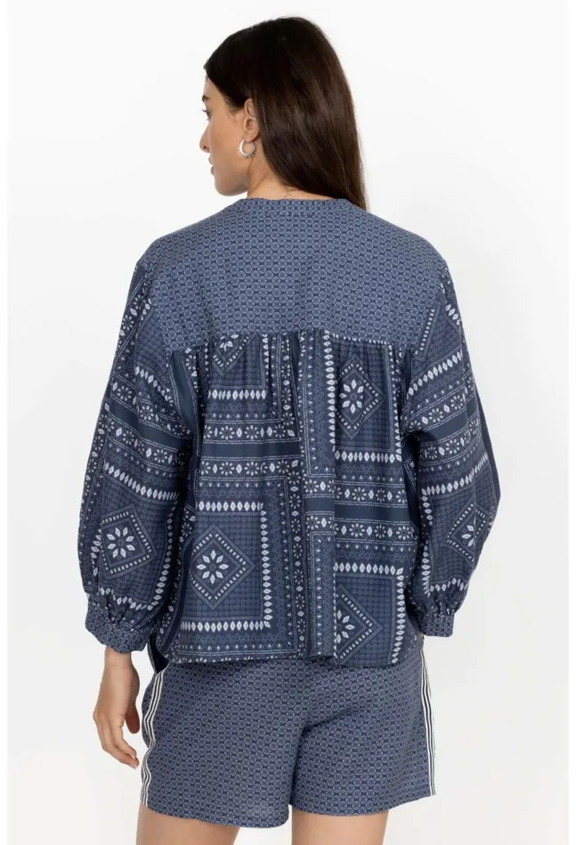 Women Patched Ikat Shirred Yoke Blouse Patched Ikat Johnny Was Tops
