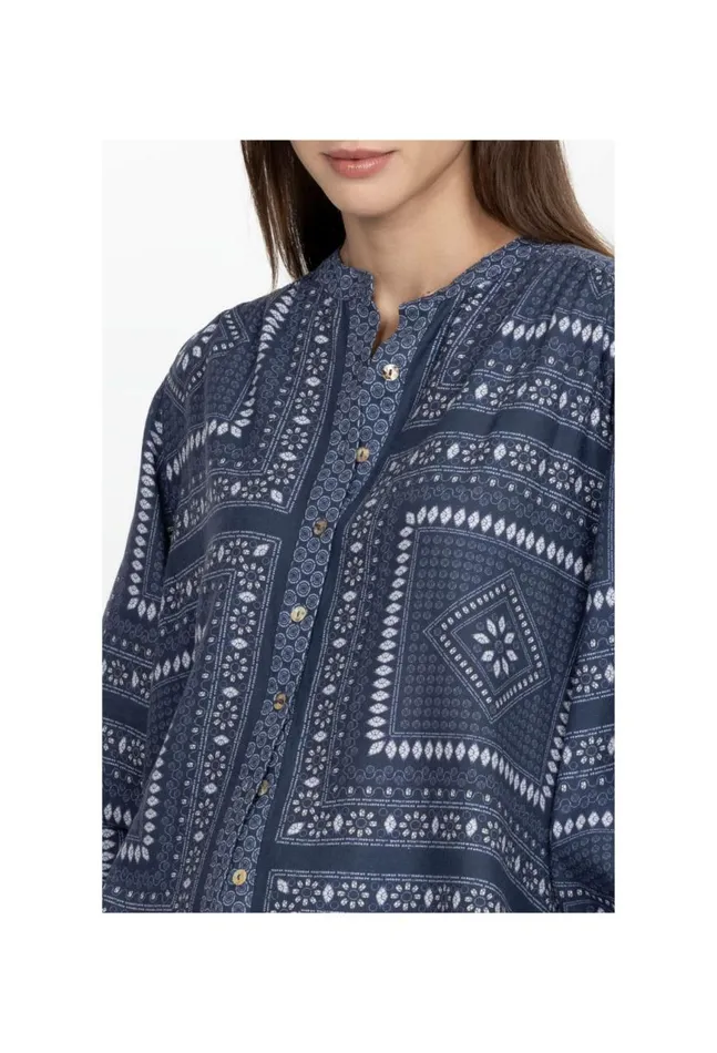 Women Patched Ikat Shirred Yoke Blouse Patched Ikat Johnny Was Tops