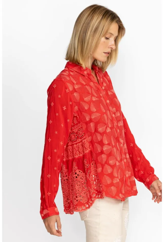Women Pine Desi Blouse Mars Red Johnny Was Tops