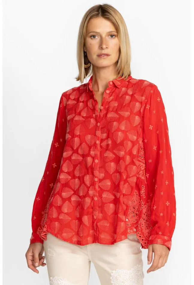 Women Pine Desi Blouse Mars Red Johnny Was Tops