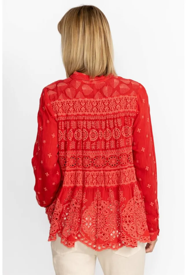 Women Pine Desi Blouse Mars Red Johnny Was Tops
