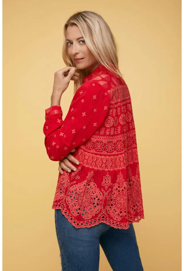 Women Pine Desi Blouse Mars Red Johnny Was Tops