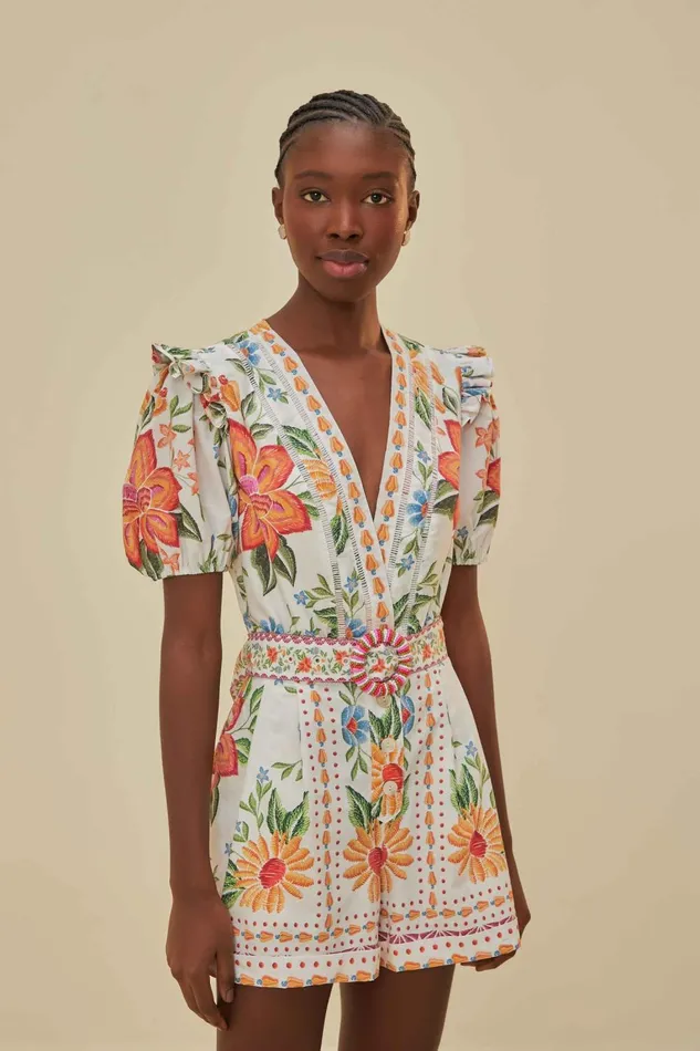 Women Rompers Farm Rio OffWhite Bloom Garden Lenzing Ecovero Euroflax Romper