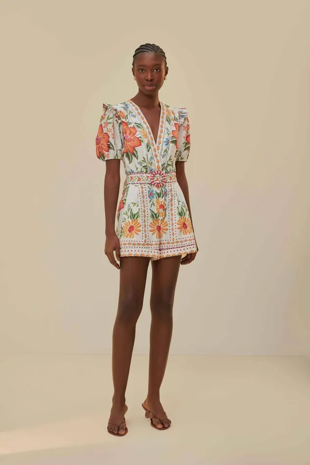 Women Rompers Farm Rio OffWhite Bloom Garden Lenzing Ecovero Euroflax Romper