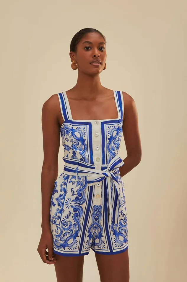 Women Rompers Farm Rio OffWhite Garden Tiles Romper