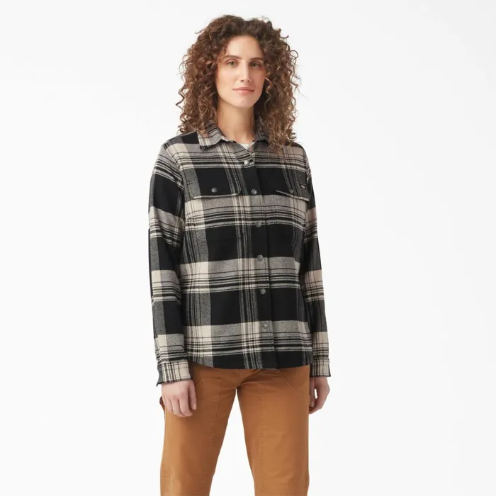 Womens DuraTech Renegade Flannel Shirt OatmealBlack Plaid Oatmealblack Plaid b2a Women Dickies Button Up Womens DuraTech Renegade Flannel Shirt OatmealBlack Plaid Oatmealblack Plaid b2a Women Dickies Button Up