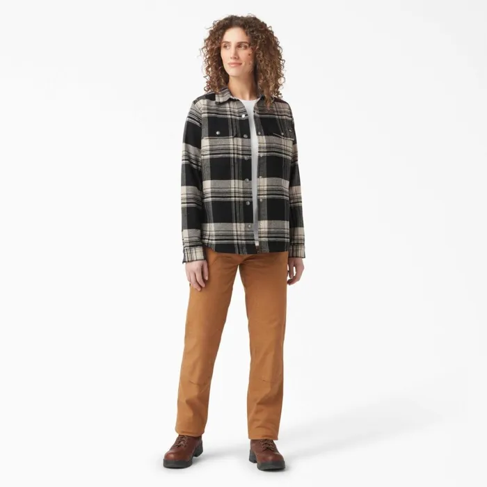 Womens DuraTech Renegade Flannel Shirt OatmealBlack Plaid Oatmealblack Plaid b2a Women Dickies Button Up Womens DuraTech Renegade Flannel Shirt OatmealBlack Plaid Oatmealblack Plaid b2a Women Dickies Button Up
