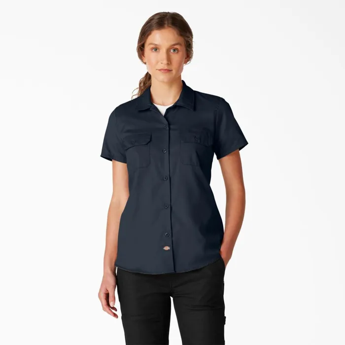 Womens FLEX Short Sleeve Work Shirt Dark Navy Dark Navy dn Women Dickies Button Up Womens FLEX Short Sleeve Work Shirt Dark Navy Dark Navy dn Women Dickies Button Up