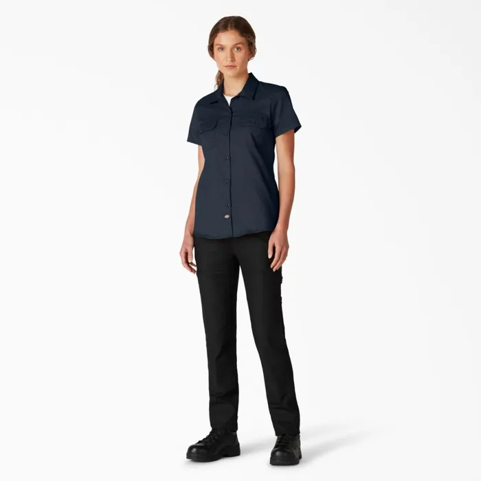 Womens FLEX Short Sleeve Work Shirt Dark Navy Dark Navy dn Women Dickies Button Up Womens FLEX Short Sleeve Work Shirt Dark Navy Dark Navy dn Women Dickies Button Up