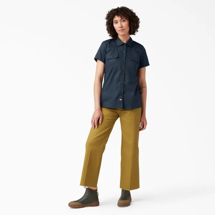 Womens FLEX Short Sleeve Work Shirt Dark Navy Dark Navy dn Women Dickies Button Up Womens FLEX Short Sleeve Work Shirt Dark Navy Dark Navy dn Women Dickies Button Up