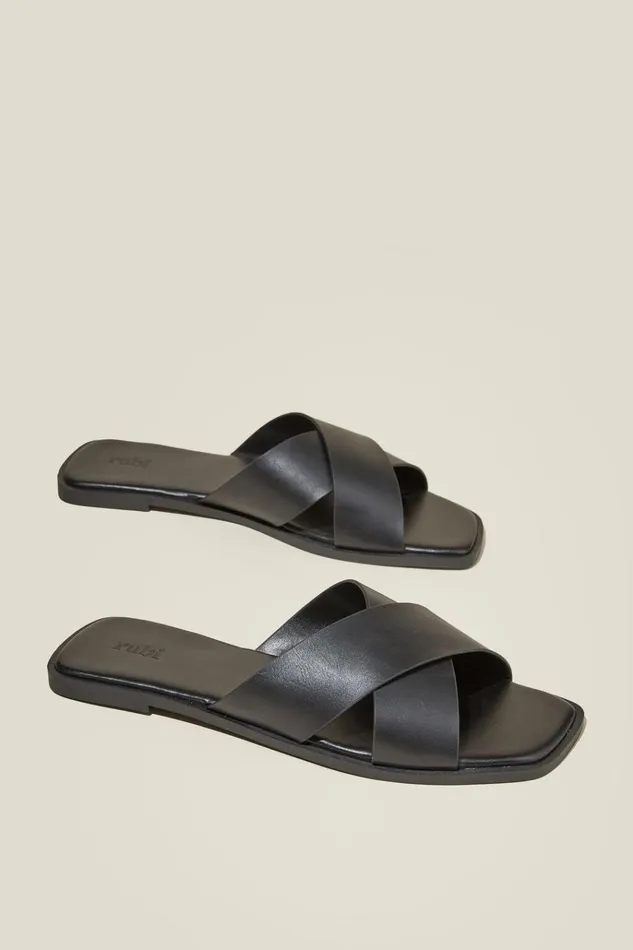 Women Shoes and Slippers Cotton On Cloverly Crossover Slide Black Smooth Women Shoes and Slippers Cotton On Cloverly Crossover Slide Black Smooth