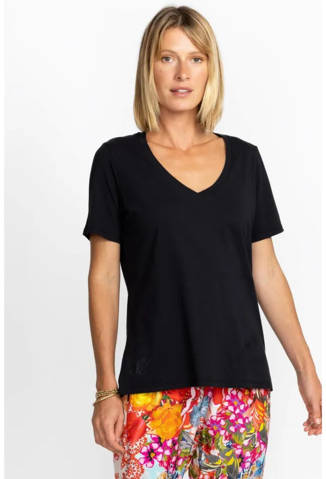 Women Short Sleeve VNeck Layering Tee Black Johnny Was Tops