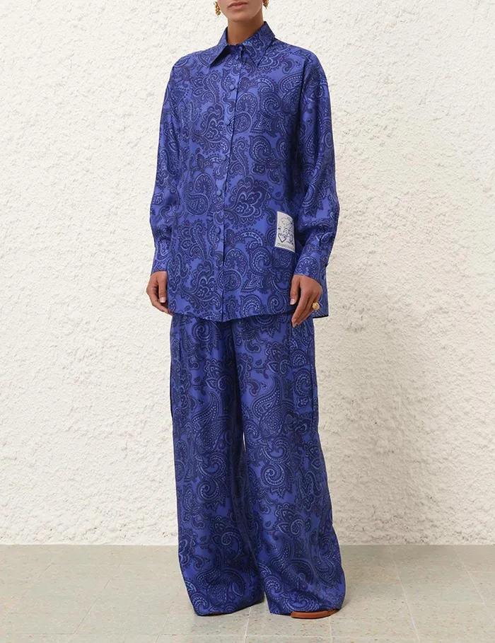 Women Shorts and Pants Zimmermann Ottie Relaxed Pant Blue Paisley