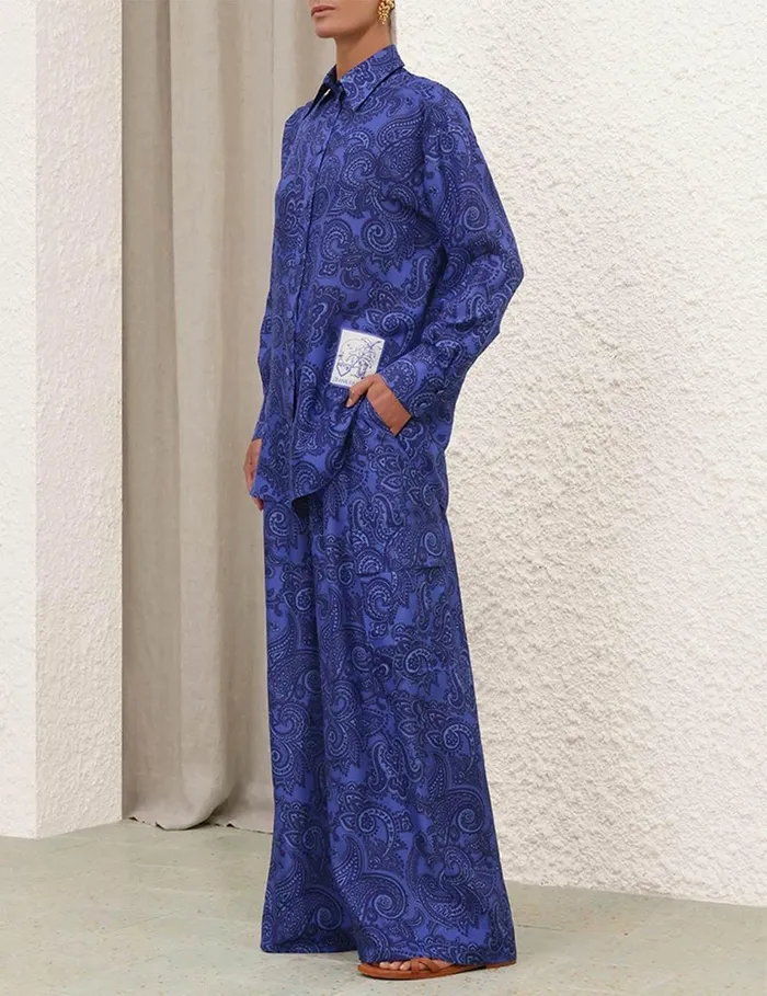 Women Shorts and Pants Zimmermann Ottie Relaxed Pant Blue Paisley