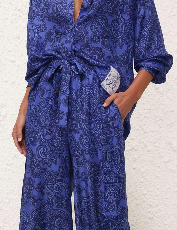 Women Shorts and Pants Zimmermann Ottie Relaxed Pant Blue Paisley