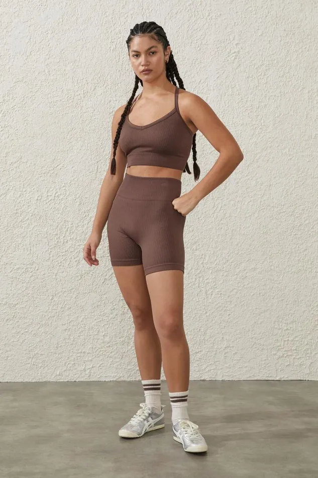 Women Shorts Cotton On Seamless Rib Bike Short Deep Taupe