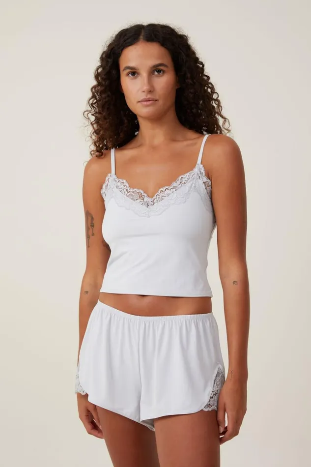 Women Shorts Cotton On Soft Lounge Lace Trim Short Grey