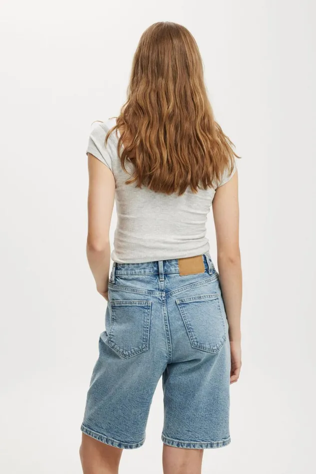 Women Shorts Cotton On Stretch Denim Bermuda Short Bells Blue