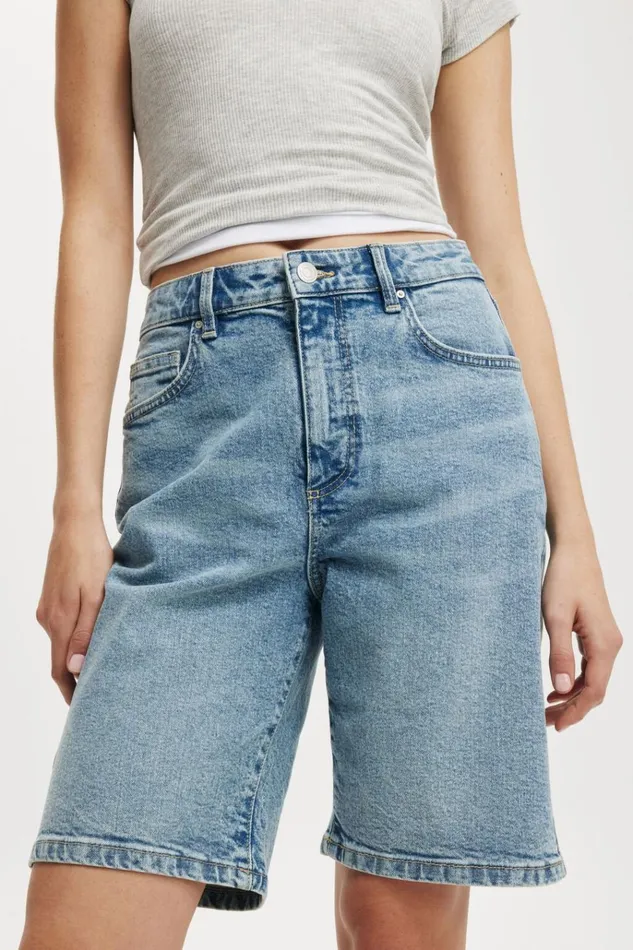 Women Shorts Cotton On Stretch Denim Bermuda Short Bells Blue