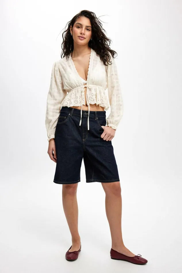 Women Shorts Cotton On Super Baggy Denim Jort Indigo