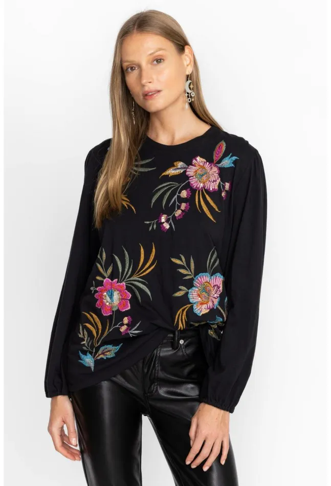 Women Sidonia Bishop Sleeve Sequin Tee Black Johnny Was Tops