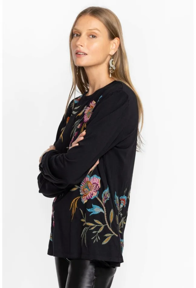 Women Sidonia Bishop Sleeve Sequin Tee Black Johnny Was Tops