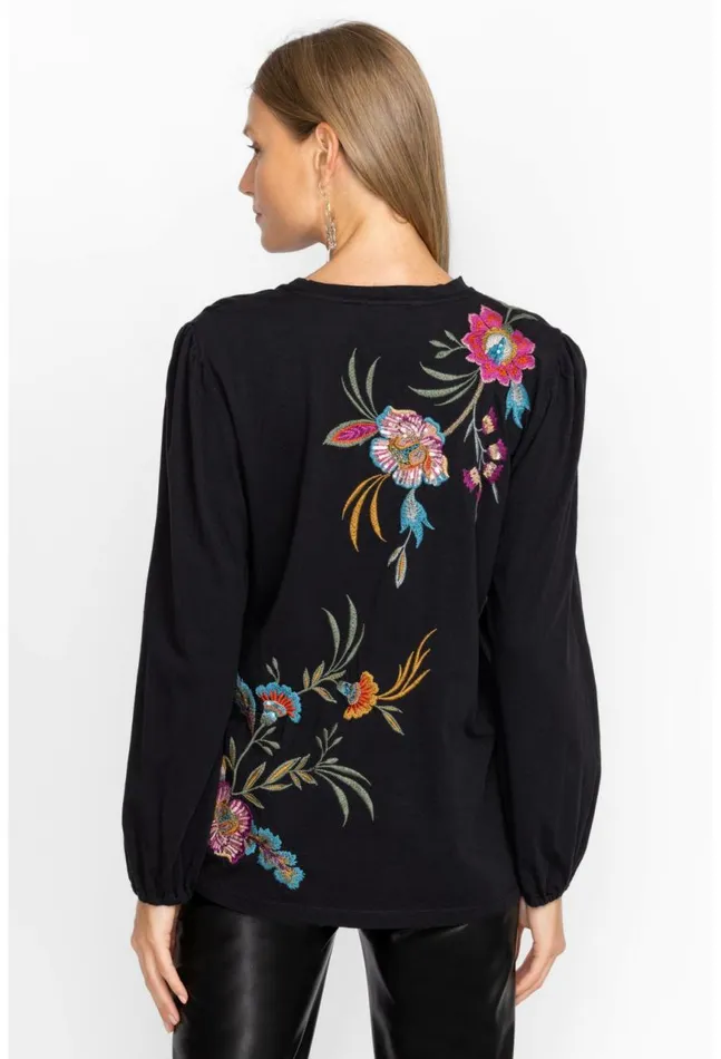 Women Sidonia Bishop Sleeve Sequin Tee Black Johnny Was Tops