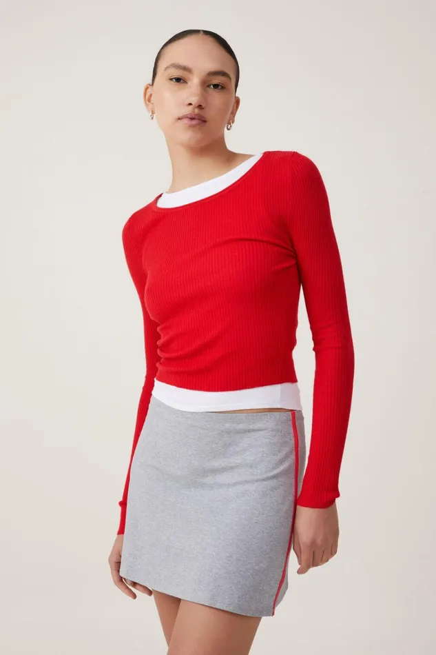 Women Skirts Cotton On Bella Mini Skirt Grey Marle Side Stripe