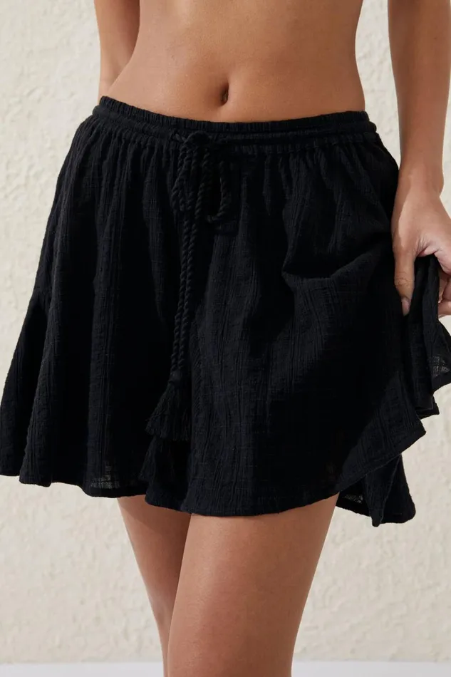 Women Skirts Cotton On Hanky Hem Beach Mini Skirt Black