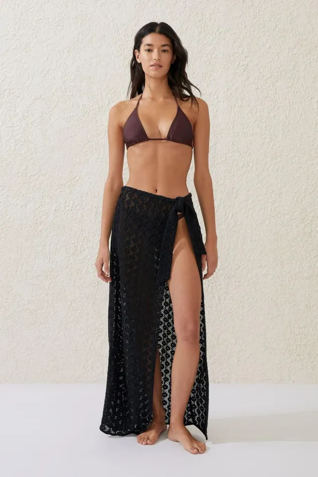 Women Skirts Cotton On Open Mesh Beach Sarong Wrap Skirt Blackcrochet